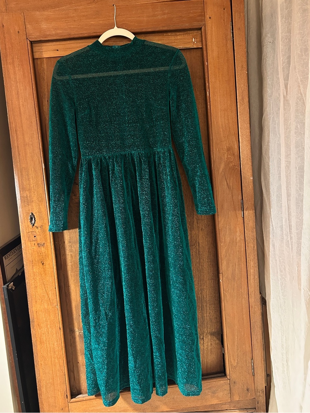 Sparkly sheer teal midi dress